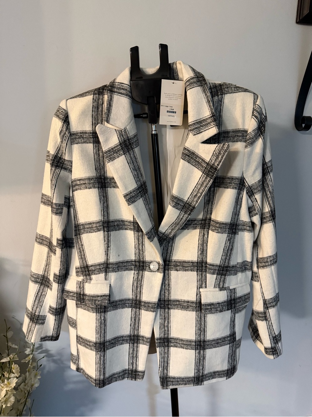 bohme Black & White Windowpane Single-Button Blazer